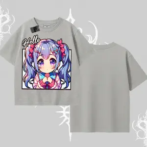Oversize Tshirt Hello Anime Kız Sevimli Karakter Baskılı