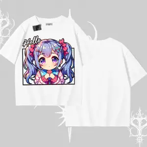 Oversize Tshirt Hello Anime Kız Sevimli Karakter Baskılı