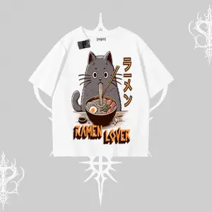 Oversize Tshirt Ramen Lover Kedi Anime Baskılı
