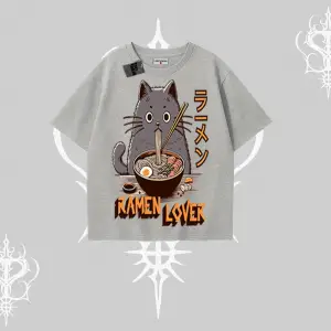 Oversize Tshirt Ramen Lover Kedi Anime Baskılı