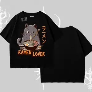 Oversize Tshirt Ramen Lover Kedi Anime Baskılı