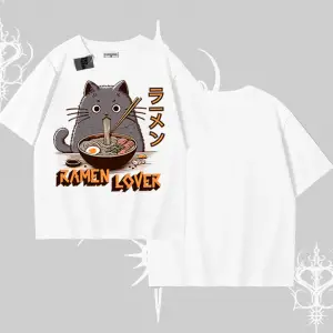 Oversize Tshirt Ramen Lover Kedi Anime Baskılı