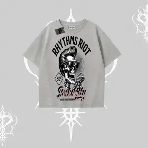 Oversize Tshirt Rhythms Riot Vintage Rockabilly Skull Street Aesthetic