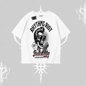 Oversize Tshirt Rhythms Riot Vintage Rockabilly Skull Street Aesthetic