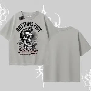 Oversize Tshirt Rhythms Riot Vintage Rockabilly Skull Street Aesthetic