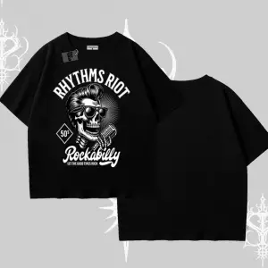 Oversize Tshirt Rhythms Riot Vintage Rockabilly Skull Street Aesthetic