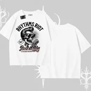 Oversize Tshirt Rhythms Riot Vintage Rockabilly Skull Street Aesthetic