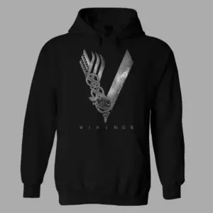 Oversize Vikings Siyah Hoodie
