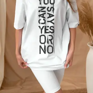 Oversize Yes Or No Baskılı Beyaz Tshirt NRAGE168