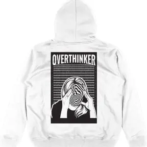 Overthinker Beyaz Oversize Unisex Kapüşonlu Sweatshirt Hoodie