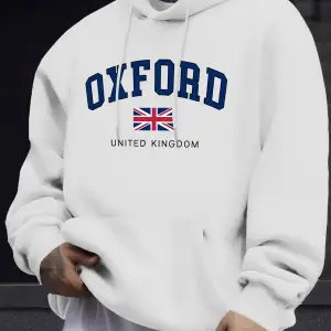 Oxford Birleşik Krallık Mektup Ve Bayrak Baskılı Erkek Eşofman Sokak Stili Bol Kapüşonlu Spor