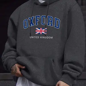 Oxford Birleşik Krallık Mektup Ve Bayrak Baskılı Erkek Eşofman Sokak Stili Bol Kapüşonlu Spor