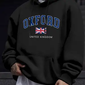 Oxford Birleşik Krallık Mektup Ve Bayrak Baskılı Erkek Eşofman Sokak Stili Bol Kapüşonlu Spor