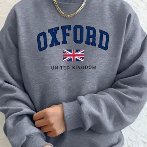 Oxford Birleşik Krallık Mektup Ve Bayrak Baskılı Erkek Kapüşonlular Bisiklet Yaka Yumuşak Üst