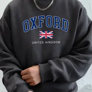Oxford Birleşik Krallık Mektup Ve Bayrak Baskılı Erkek Kapüşonlular Bisiklet Yaka Yumuşak Üst