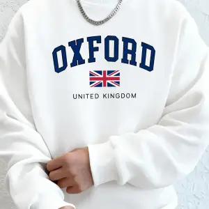 Oxford Birleşik Krallık Mektup Ve Bayrak Baskılı Erkek Kapüşonlular Bisiklet Yaka Yumuşak Üst