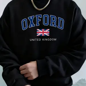 Oxford Birleşik Krallık Mektup Ve Bayrak Baskılı Erkek Kapüşonlular Bisiklet Yaka Yumuşak Üst