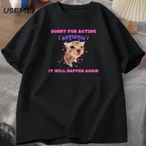 Oyunculuk Otistik Kedi komik tişört Erkekler Kadınlar için Yavru Kedi Trendy Tshi 2948