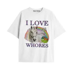 Özel Baskılı Oversize Pamuklu I Love Whores t-shirt beyaz
