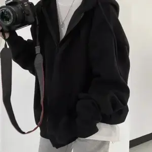 Özel Tasarım Kapüşonlu Tam Fermuarlı Süper Oversize Tam Kışlık Kadın Ceket-sweatshı Siyah