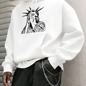 Özgürlük Heykeli Desenli S-2Xl Erkekler İçin Hip Hop Sonbahar Sweatshirtleri Cepli Polar Üstl