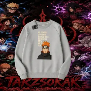 Pain nagato Naruto Anime Karakter Oversize Unisex Bisiklet Yaka Sweatshirt Beyaz