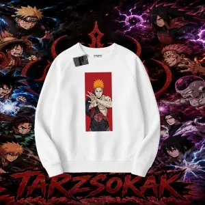 Pain nagato Naruto Anime Karakter Oversize Unisex Bisiklet Yaka Sweatshirt Beyaz