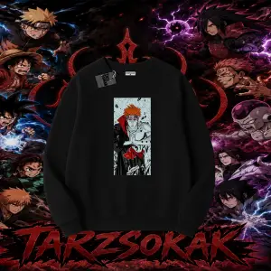 Pain nagato Naruto Anime Karakter Oversize Unisex Bisiklet Yaka Sweatshirt Beyaz