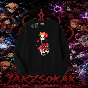 Pain nagato Naruto Anime Karakter Oversize Unisex Bisiklet Yaka Sweatshirt Beyaz