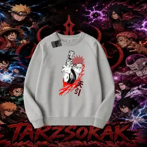 Pain nagato Naruto Anime Karakter Oversize Unisex Bisiklet Yaka Sweatshirt Beyaz