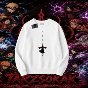 Pain nagato Naruto Anime Karakter Oversize Unisex Bisiklet Yaka Sweatshirt Beyaz