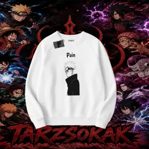 Pain nagato Naruto Anime Karakter Oversize Unisex Bisiklet Yaka Sweatshirt Beyaz