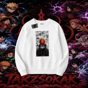 Pain nagato Naruto Anime Karakter Oversize Unisex Bisiklet Yaka Sweatshirt Beyaz