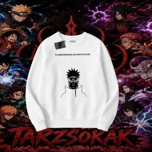Pain nagato Naruto Anime Karakter Oversize Unisex Bisiklet Yaka Sweatshirt Beyaz
