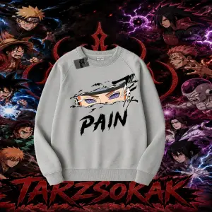 Pain nagato Naruto Anime Karakter Oversize Unisex Bisiklet Yaka Sweatshirt Beyaz