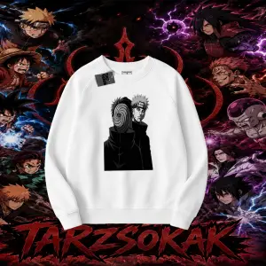 Pain nagato Naruto Anime Karakter Oversize Unisex Bisiklet Yaka Sweatshirt Beyaz