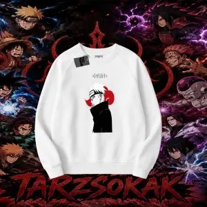Pain nagato Naruto Anime Karakter Oversize Unisex Bisiklet Yaka Sweatshirt Beyaz