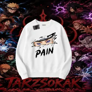 Pain nagato Naruto Anime Karakter Oversize Unisex Bisiklet Yaka Sweatshirt Beyaz