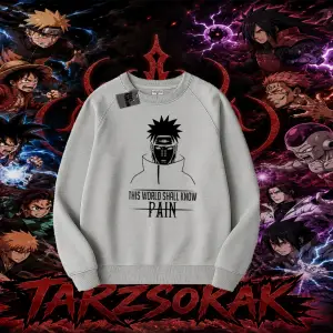 Pain nagato Naruto Anime Karakter Oversize Unisex Bisiklet Yaka Sweatshirt Beyaz