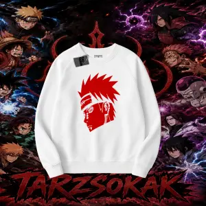 Pain nagato Naruto Anime Karakter Oversize Unisex Bisiklet Yaka Sweatshirt Beyaz