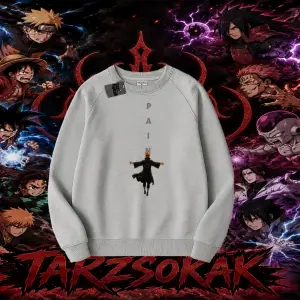 Pain nagato Naruto Anime Karakter Oversize Unisex Bisiklet Yaka Sweatshirt Beyaz