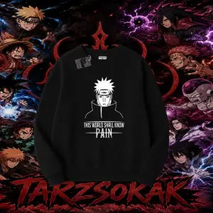 Pain nagato Naruto Anime Karakter Oversize Unisex Bisiklet Yaka Sweatshirt Beyaz