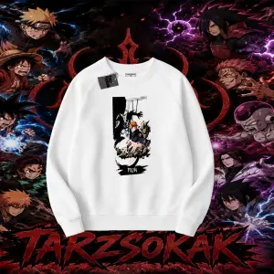 Pain nagato Naruto Anime Karakter Oversize Unisex Bisiklet Yaka Sweatshirt Beyaz