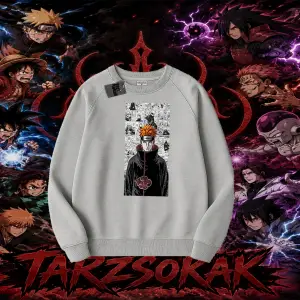 Pain nagato Naruto Anime Karakter Oversize Unisex Bisiklet Yaka Sweatshirt Beyaz