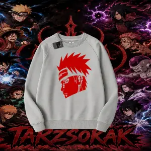 Pain nagato Naruto Anime Karakter Oversize Unisex Bisiklet Yaka Sweatshirt Beyaz