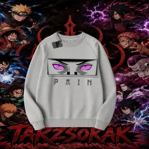 Pain nagato Naruto Anime Karakter Oversize Unisex Bisiklet Yaka Sweatshirt Beyaz