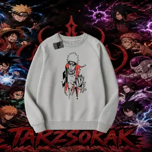 Pain nagato Naruto Anime Karakter Oversize Unisex Bisiklet Yaka Sweatshirt Beyaz