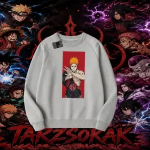 Pain nagato Naruto Anime Karakter Oversize Unisex Bisiklet Yaka Sweatshirt Beyaz