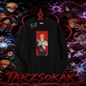 Pain nagato Naruto Anime Karakter Oversize Unisex Bisiklet Yaka Sweatshirt Beyaz