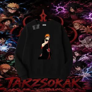 Pain nagato Naruto Anime Karakter Oversize Unisex Bisiklet Yaka Sweatshirt Beyaz
